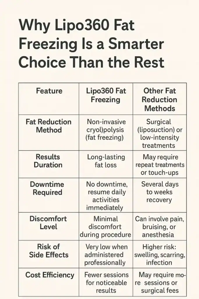 Is it possible to permanently freeze fat cells? 2 Table showing benefits of fat freezing to remove fat cells Walton on the Hill from Lipo 360
