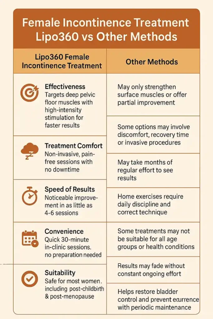 Comprehensive Guide To Female Incontinence Treatment Options 1 Table showing benefits of incontinence treatment Walton on the Hill