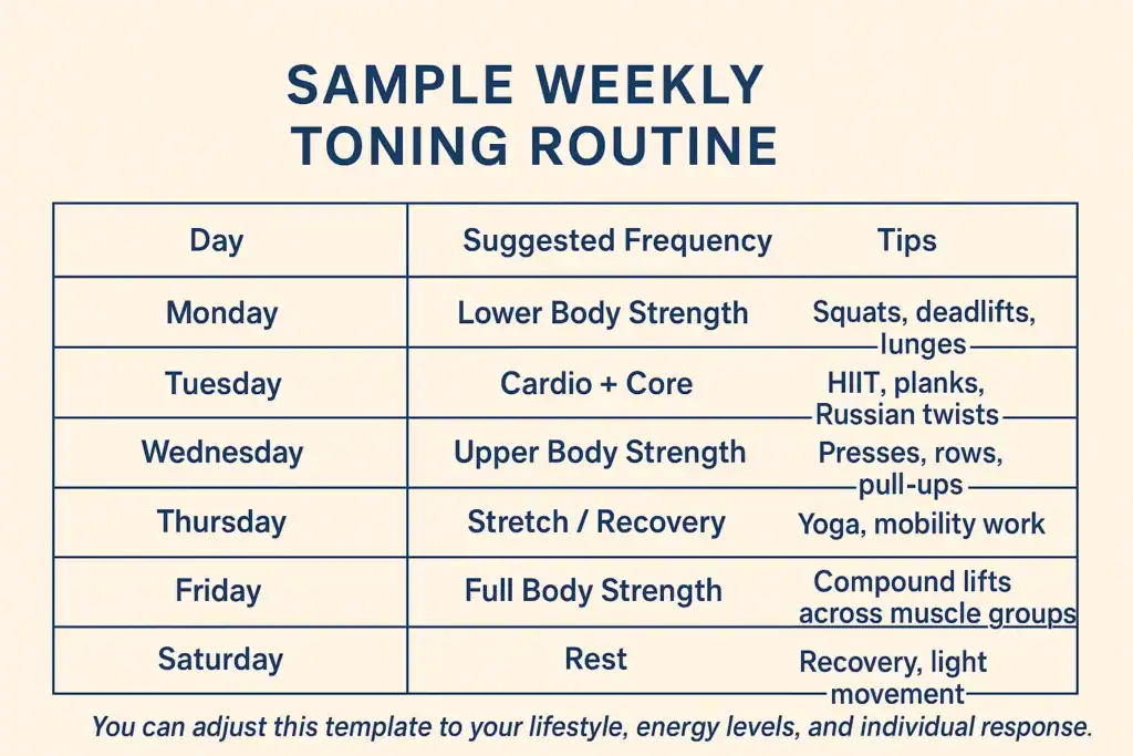 Achieving the Perfect Tone: How Often Should You Exercise for Results? 4 Weekly exercise Walton on the Hill plan graphic