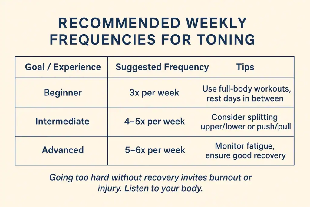 Achieving the Perfect Tone: How Often Should You Exercise for Results? 2 Graphic to show how often you should do exercise to help with toning Walton on the Hill